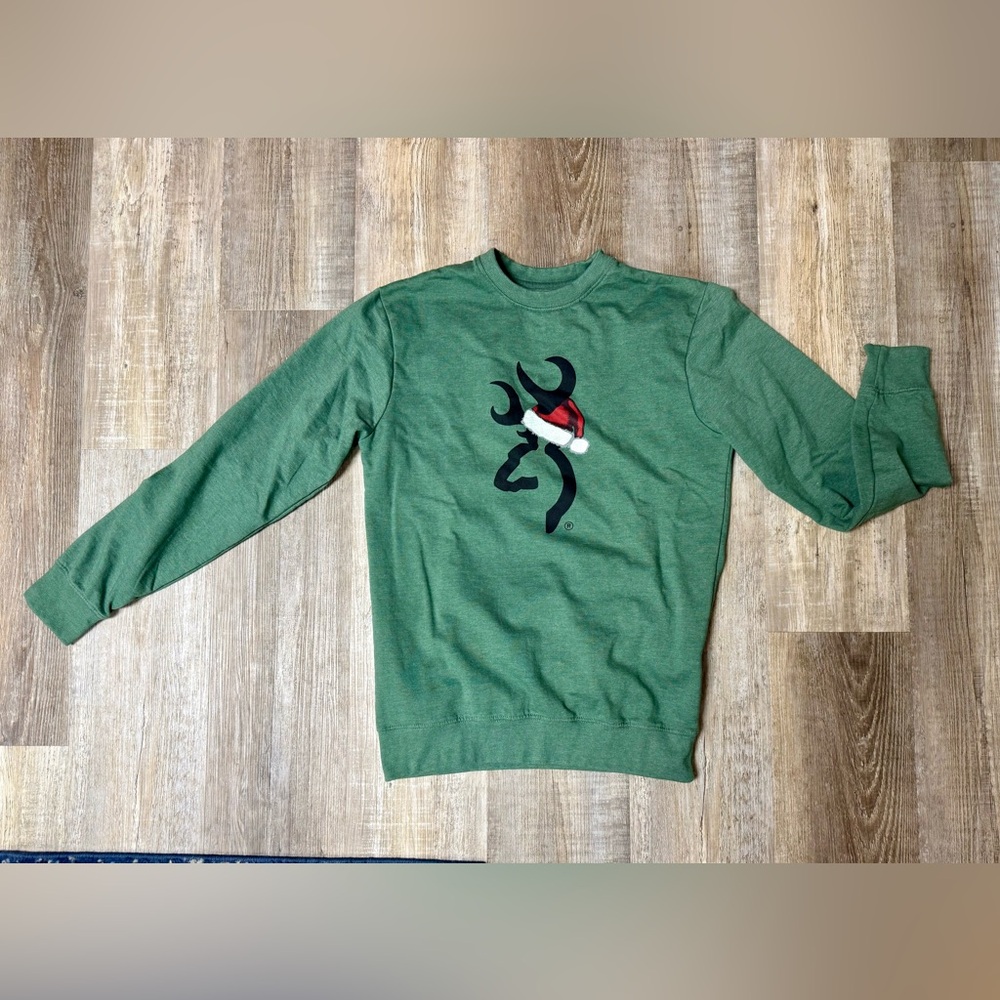 Browning Green Crewneck Sweater with Holiday Logo (NWOT)